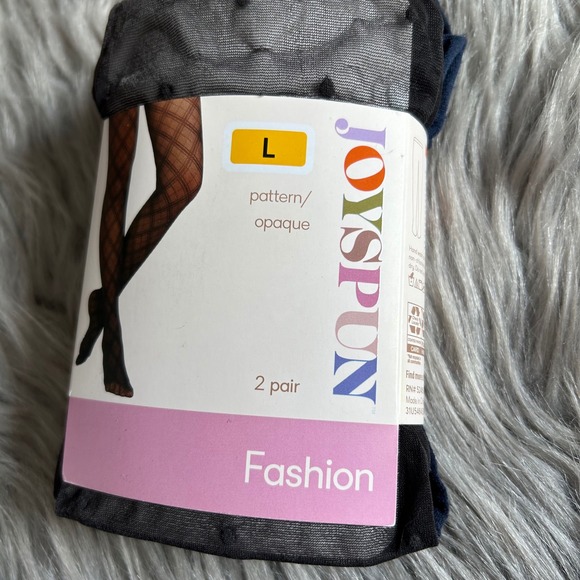 Joyspun High Waist Opaque Tights Womens Size Large Blue And Black Polka Dot - Picture 2 of 7